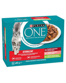 PURINA ONE Sterilcat Mix 24x85 g plicuri hrană pisici sterilizate, cu vită, somon și curcan