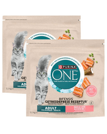 PURINA ONE Bifensis Grain Free Adult Salmon 2x1,1 kg hrană uscată fără cereale pentru pisici adulte, bogată în somon