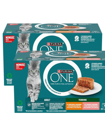 PURINA ONE Adult Terrine 8x85 g hrană umedă pentru pisici adulte, cu pui și morcovi, somon și morcovi