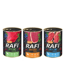 DOLINA NOTECI RAFI mix smaków (dziczyzna, jagnięcina, kaczka) 36x400g mokra karma dla psa