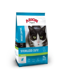 Hrană pisici sterilizate cu pui ARION Original Sterilized 33/12 300 g controlul greutății și susținerea digestiei