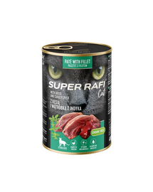 SUPER RAFI Cat rață și ficat de curcan 400 g pentru pisici sterilizate