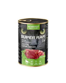 SUPER RAFI Cat vânat și inimi de pui 400 g hrană umedă pentru pisici adulte