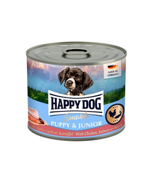 HAPPY DOG Sensible Puppy Junior Pui, somon și cartof hrană umedă pentru căței și câini tineri 200 g