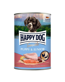 HAPPY DOG Sensible Puppy Junior Pui, somon și cartof hrană umedă pentru căței și câini tineri 400 g