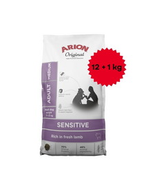 ARION Original Sensitive Medium 12+1 kg pentru câini de talie medie cu sistem digestiv sensibil