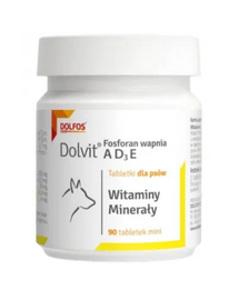 Tablete pentru dezvoltarea oaselor la câini DOLFOS Dolvit 90 tablete cu calciu, fosfor și vitamine AD3E