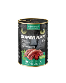 SUPER RAFI Cat rață și ficat de curcan 12x400 g pisici sterilizate