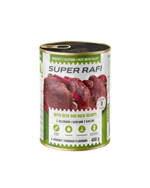 SUPER RAFI Pate cu cerb și inimi de rață 400 g pentru câini adulți