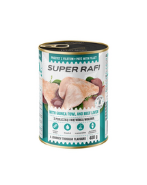 SUPER RAFI Pate cu bibilică și ficat de vită 400 g pentru câini adulți