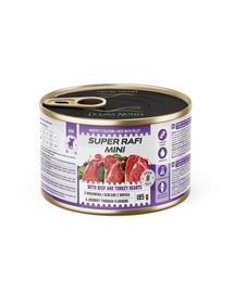 SUPER RAFI Mini cu vită și inimi de curcan 185 g hrană umedă pentru câini de talie mică