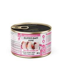SUPER RAFI Mini cu curcan și ficat de iepure 185 g hrană umedă pentru câini de talie mică