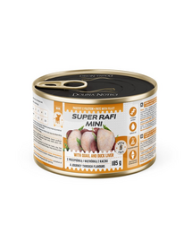 SUPER RAFI Mini cu prepeliță și ficat de rață 185 g hrană umedă pentru câini de talie mică