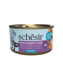 Hrană umedă pisici sardine și macrou Schesir Grill în sos 70 g