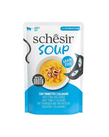 Supă pisici ton și calamar SCHESIR Soup 40 g pentru hidratare