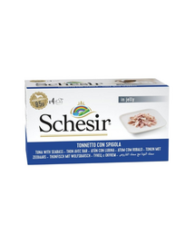 Hrană câini mici cu ton SCHESIR biban de mare în jeleu 4x85 g