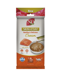 Recompensă cremoasă cu somon FARMINA N&D Quinoa Skin & Coat 4x15 g pentru pielea și blana pisicilor adulte