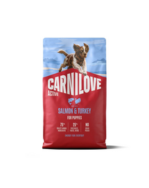 Hrană pui de câine CARNILOVE Active Dog Salmon & Turkey Puppies 4 kg somon și curcan