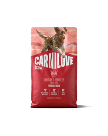 Hrană uscată câini sportivi 4 kg CARNILOVE Active Dog Venison și Renifer Adult 4 kg vânat, ren și mistreț