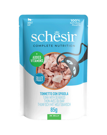 SCHESIR Jelly Adult Tuna&Sea Bass 85g ton si biban de mare in aspic, hrana pisica adulta