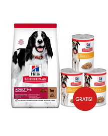 HILL'S Science Plan Canine Adult Medium Lamb & Rice 18 kg hrană caini talie medie, miel si orez + 3 conserve GRATIS