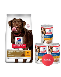 HILL'S Science Plan Canine Adult Healthy Mobility Large breed Chicken 14 kg hrana caini talie mare, suport articulatii + 3 conserve GRATIS