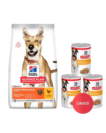 HILL'S Canine Adult 1+ Performance pui 14 kg hrană câini activi + 3 conserve GRATIS