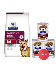 HILL'S Prescription Diet i/d Activ Biome Digestive Care Chicken Dog 12 kg caini cu sistem digestiv sensibil + 3 conserve CADOU