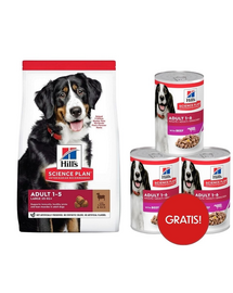 HILL'S Science Plan Canine Adult Large Breed Lamb&Rice 14 kg hrana caini, miel si orez + 3 conserve GRATIS