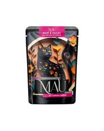 MAU Pate & Filet hrană umedă pentru pisici sterilizate, cu gâscă, iepure și zmeură 85 g