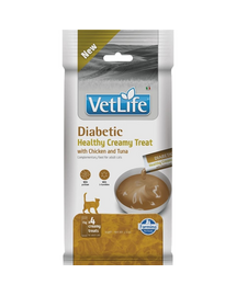 Gustare cremoasă pisici adulte cu diabet FARMINA Vet Life Diabetic 4x15 g cu pui și ton