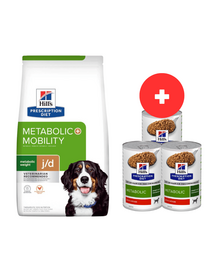 HILL'S Prescription Diet Canine Metabolic + Mobility 12 kg dla psów z nadwagą + 3 x 370g karmy dla psów GRATIS