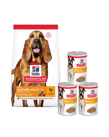 HILL'S Science Plan 7+ Dog Mature Light Medium Chicken 14 kg hrana caini maturi + 3 conserve GRATIS