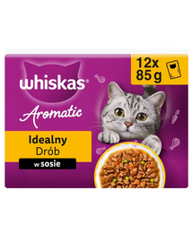 Hrană umedă pisici adulte WHISKAS 12x85 g Aromatic Adult Ideal Poultry mix pasăre în sos