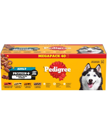 PEDIGREE Adult Protein+ plicuri pentru câini adulți, 4 arome în jeleu 40x85 g