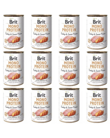 BRIT Mono Protein Turkey & Sweet Potato 12x400 g conserve hrană umedă monoproteică câini, curcan și cartof dulce