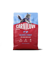 Hrană pisici rase mari CARNILOVE Active Cat Salmon and Turkey Adult Large 2 kg somon și curcan
