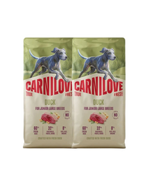 CARNILOVE True Fresh Dog Duck Junior Large 2x12 kg hrană uscată pentru câini juniori de talie mare, cu rață proaspătă