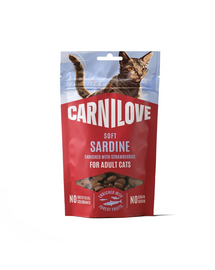 Gustări moi pentru pisici CARNILOVE Soft Snack cu sardină și căpșuni 50 g