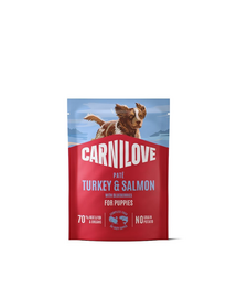 Hrană umedă CARNILOVE Pouch Paté Turkey & Salmon Puppies cu curcan și somon 300 g