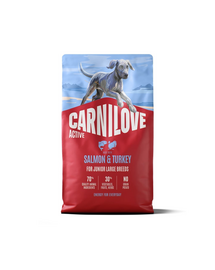 CARNILOVE Active Dog Salmon & Turkey 4 kg Junior Large Breeds somon și curcan, pentru juniori în creștere de rase mari
