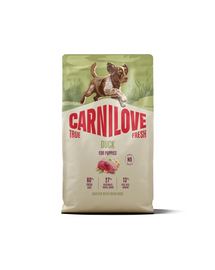 Hrană pui câine CARNILOVE True Fresh Dog Duck Puppies 4 kg cu rață