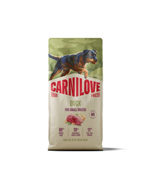 Hrană câini rasă mică CARNILOVE True Fresh Dog Duck Adult Small Breeds 1,5 kg cu rață