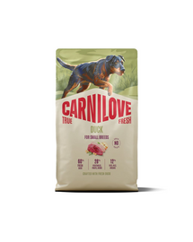 Hrană câini mici CARNILOVE True Fresh Dog Duck Adult Small Breeds 4 kg cu rață