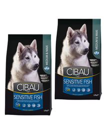 CIBAU Sensitive Adult Medium/Maxi Fish 2x12 kg + 2 kg hrană câini adulți talie medie și mare, cu pește