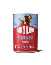 Hrană umedă căței CARNILOVE Dog Can Puppy 400 g curcan și somon, pate