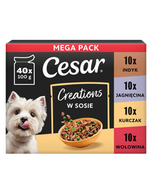 CESAR Creations hrană umedă câini adulți, mix 4 arome în sos, 40x100 g