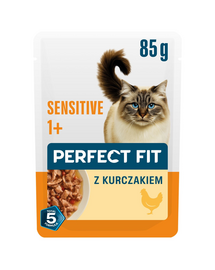PERFECT FIT Sensitive 1+ cu pui 85 g hrană umedă pentru pisici adulte cu sensibilitate alimentară
