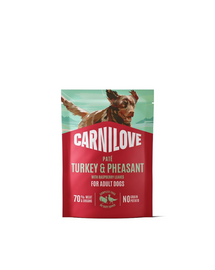 Hrană umedă CARNILOVE Pouch Paté Turkey & Pheasant pentru câini adulți 300 g curcan și fazan
