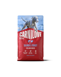 CARNILOVE Active Dog Adult Large Breeds cu somon și curcan 4 kg + CARNILOVE Freeze Dried cu curcan, 60 g CADOU
